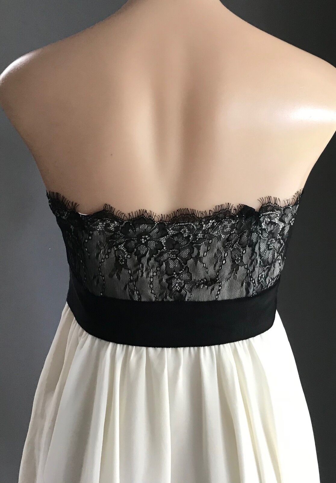 SEDUCE Strapless Dress Black Lace & Cream Tier with Bow Ladies Size 12 Gorgeous
