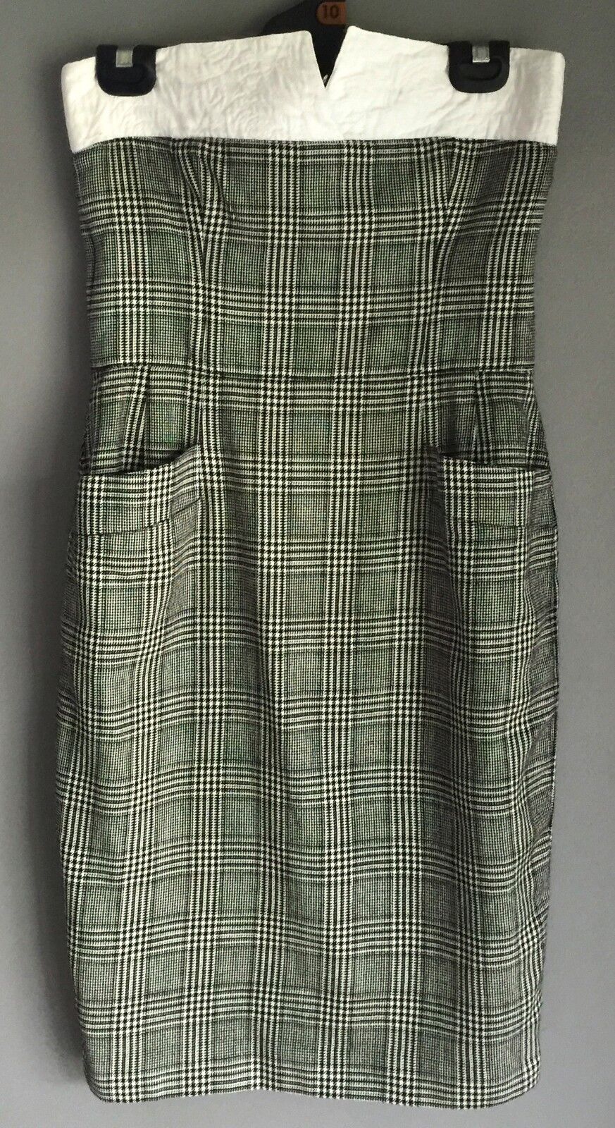 Strapless Dress ESCADA Check Plaid Fabric Pockets Size 38 AU 10 Genuine Vintage