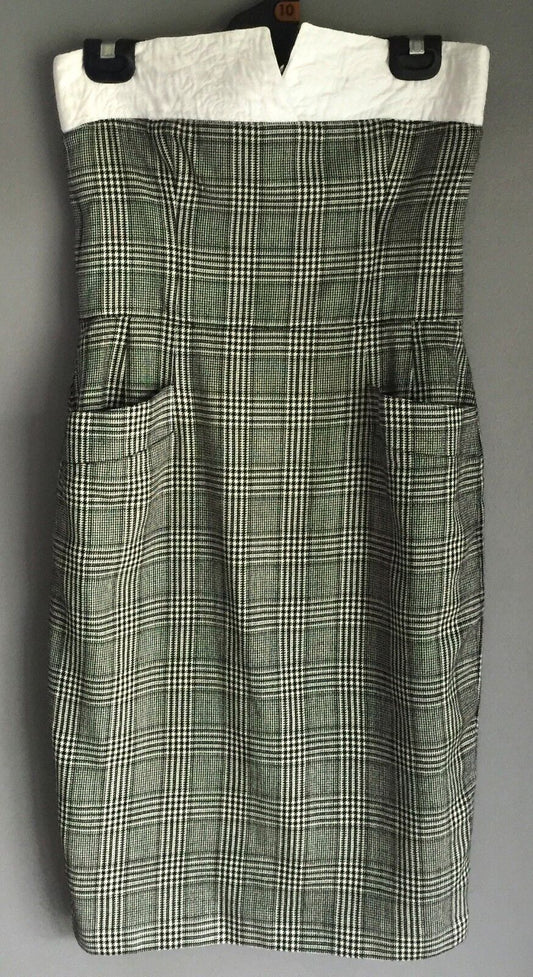 Strapless Dress ESCADA Check Plaid Fabric Pockets Size 38 AU 10 Genuine Vintage
