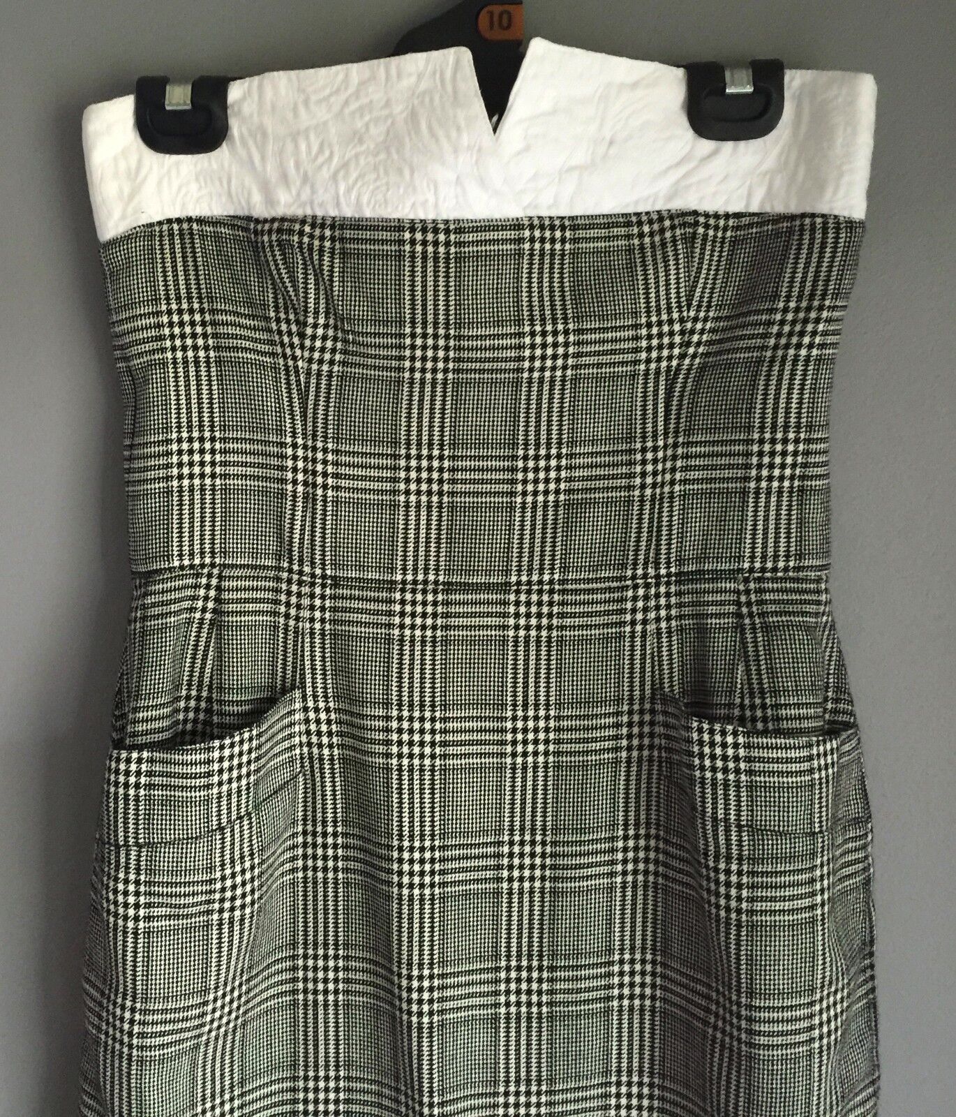 Strapless Dress ESCADA Check Plaid Fabric Pockets Size 38 AU 10 Genuine Vintage