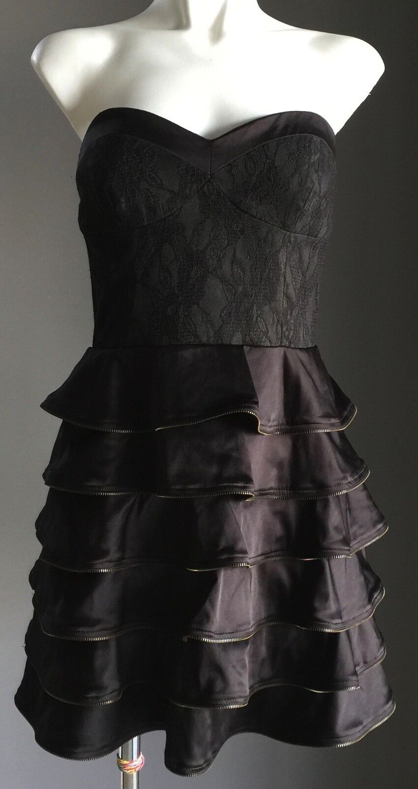 Strapless Dress PILGRIM AUSTRALIA Black  Tier Skirt Layer Ruffle Size 10 Vintage