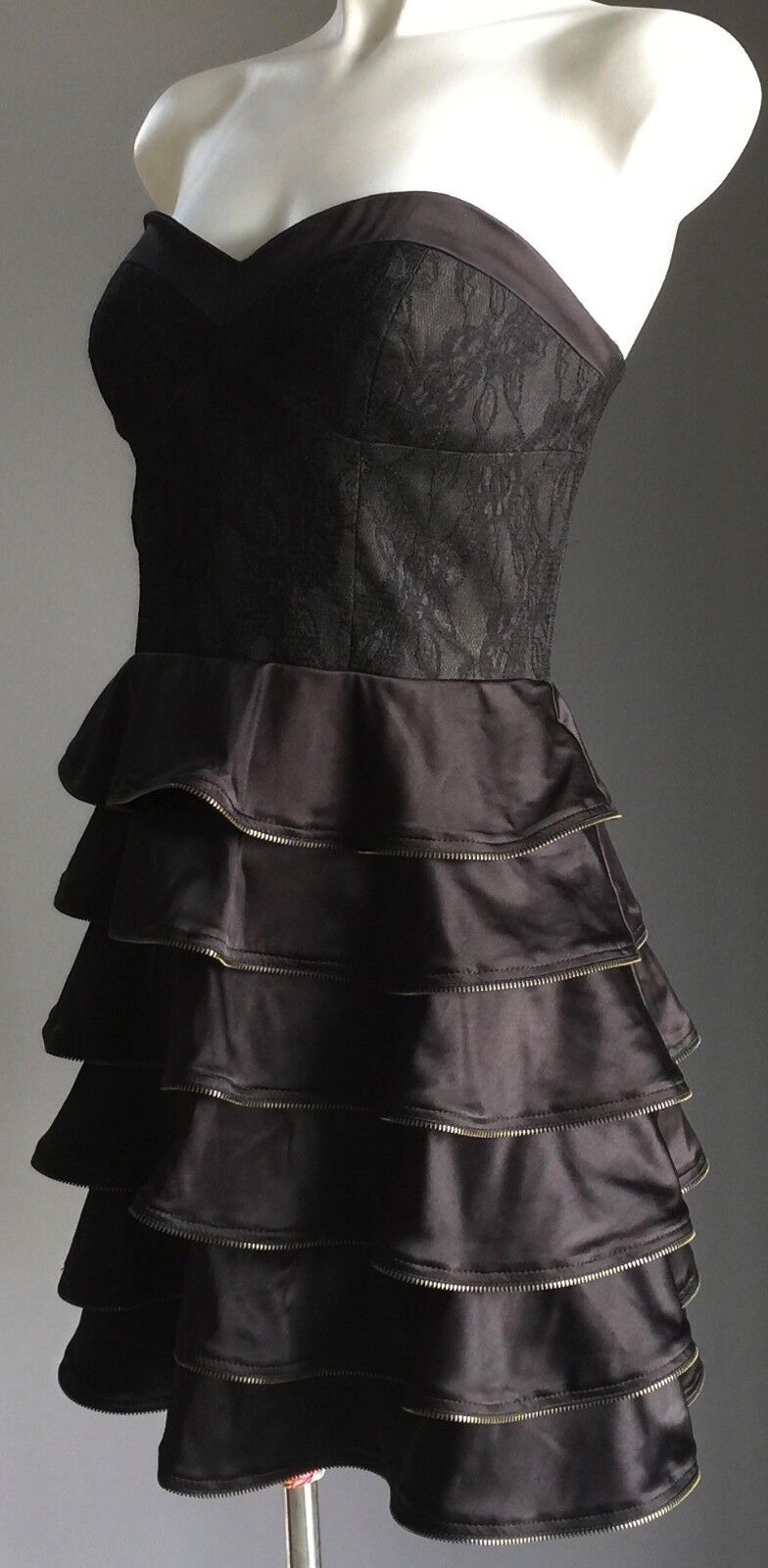 Strapless Dress PILGRIM AUSTRALIA Black  Tier Skirt Layer Ruffle Size 10 Vintage