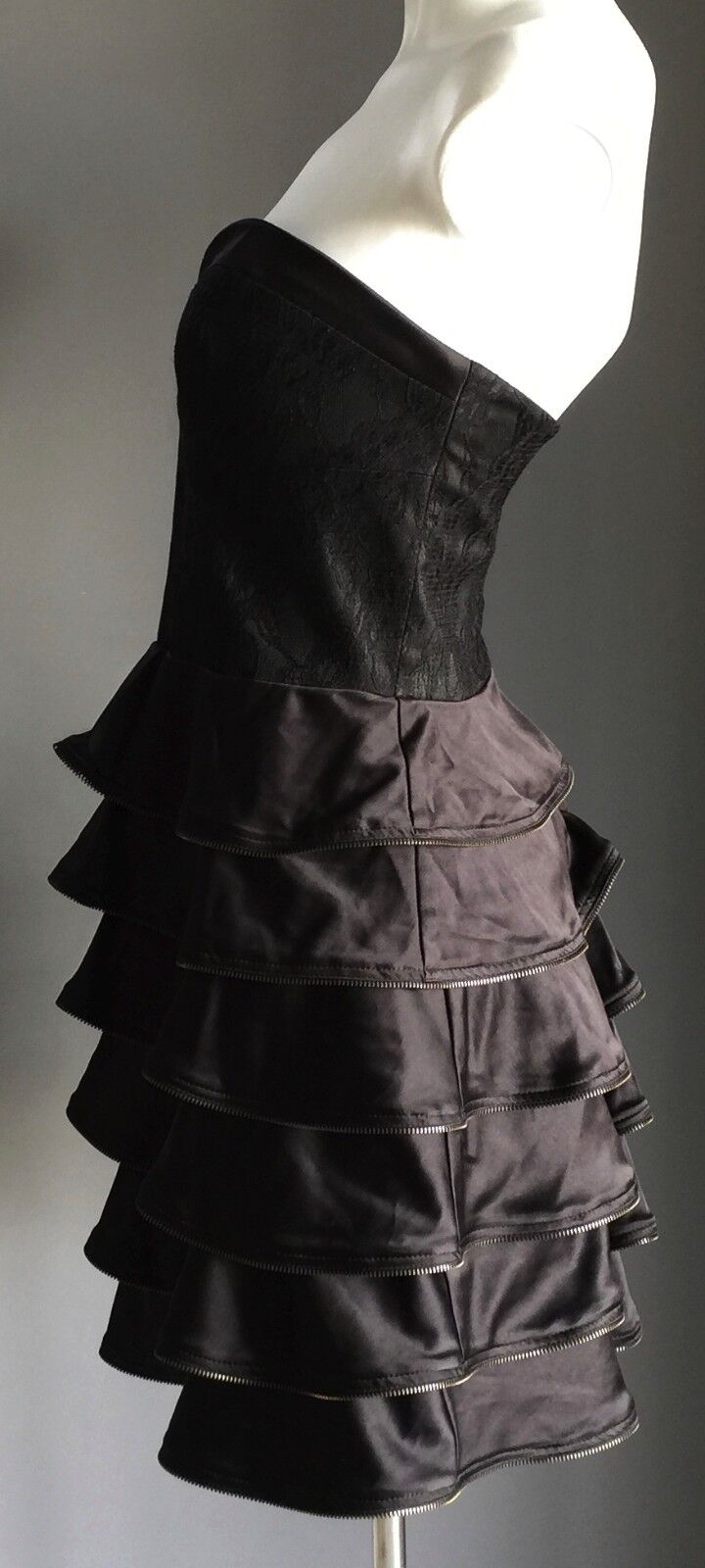 Strapless Dress PILGRIM AUSTRALIA Black  Tier Skirt Layer Ruffle Size 10 Vintage