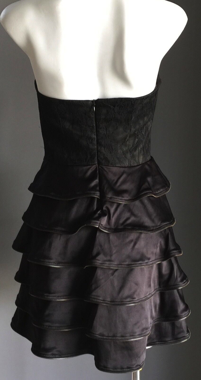 Strapless Dress PILGRIM AUSTRALIA Black  Tier Skirt Layer Ruffle Size 10 Vintage