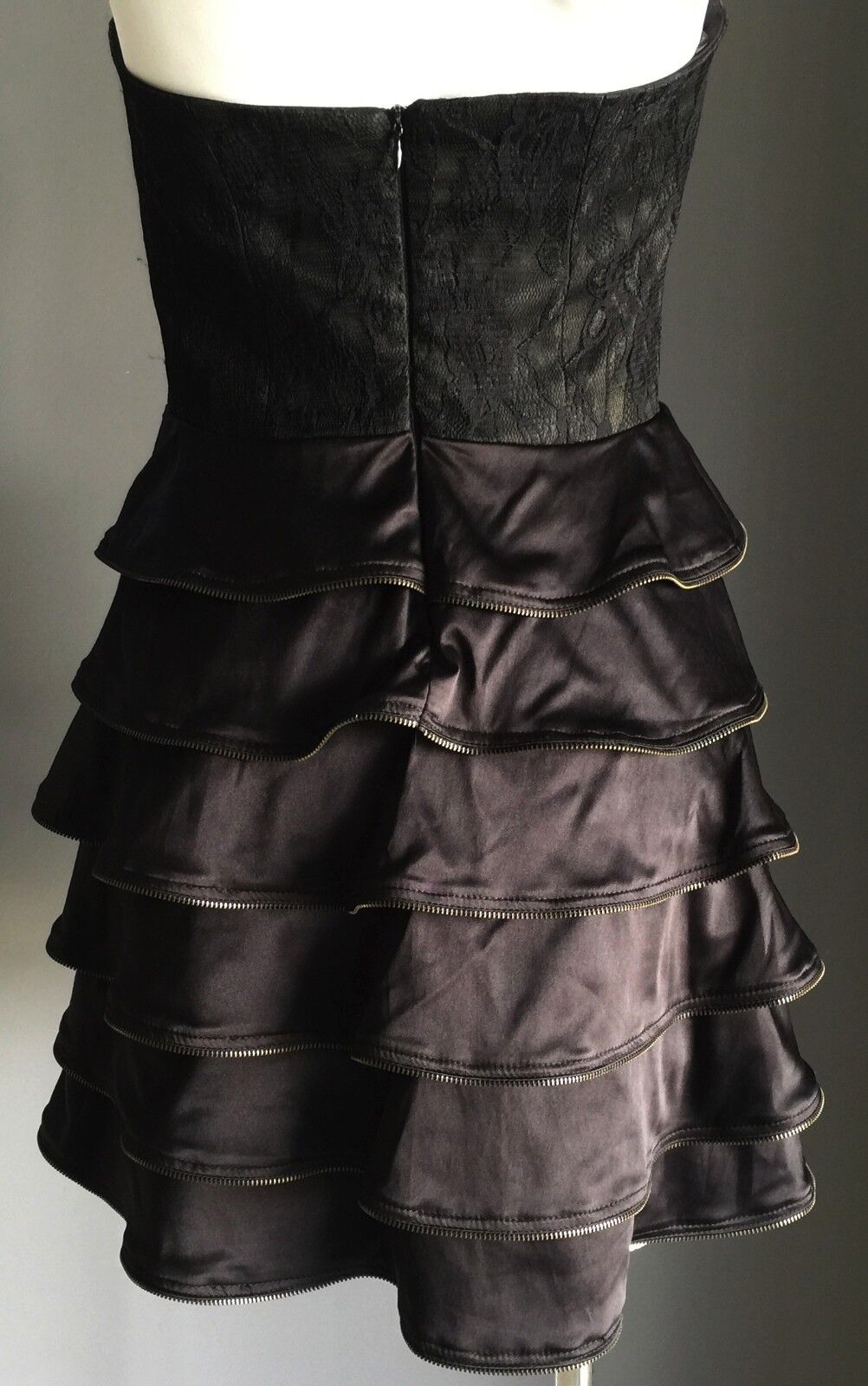 Strapless Dress PILGRIM AUSTRALIA Black  Tier Skirt Layer Ruffle Size 10 Vintage