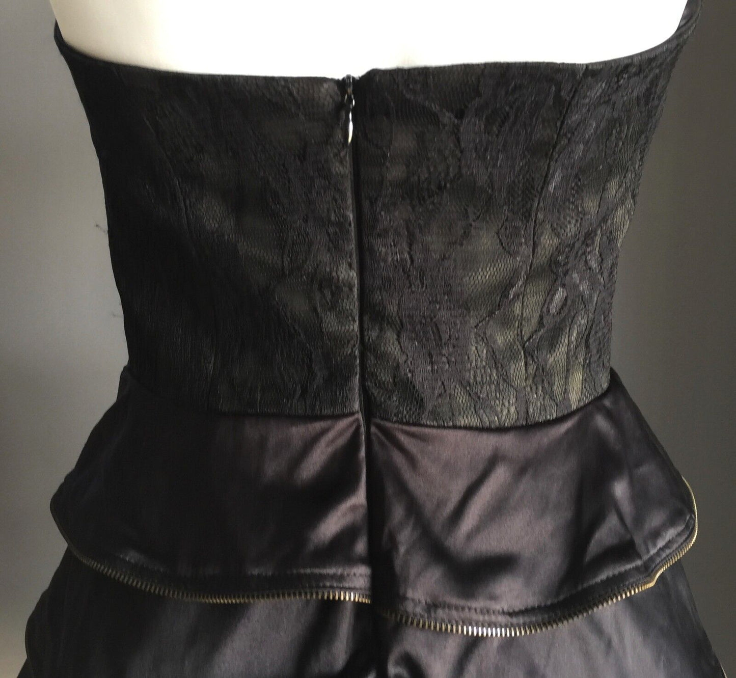 Strapless Dress PILGRIM AUSTRALIA Black  Tier Skirt Layer Ruffle Size 10 Vintage