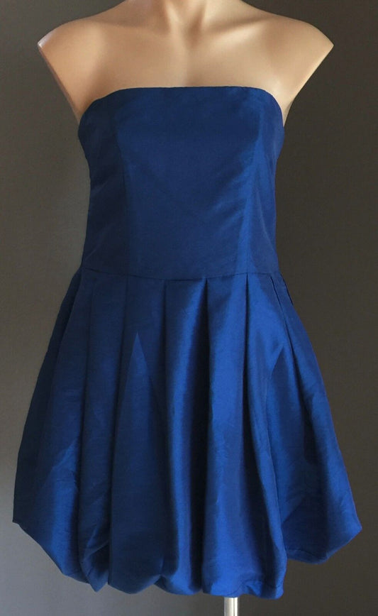 YALY COUTURE Strapless Dress Satin Look Bubble Electric Blue Size 10 NEW