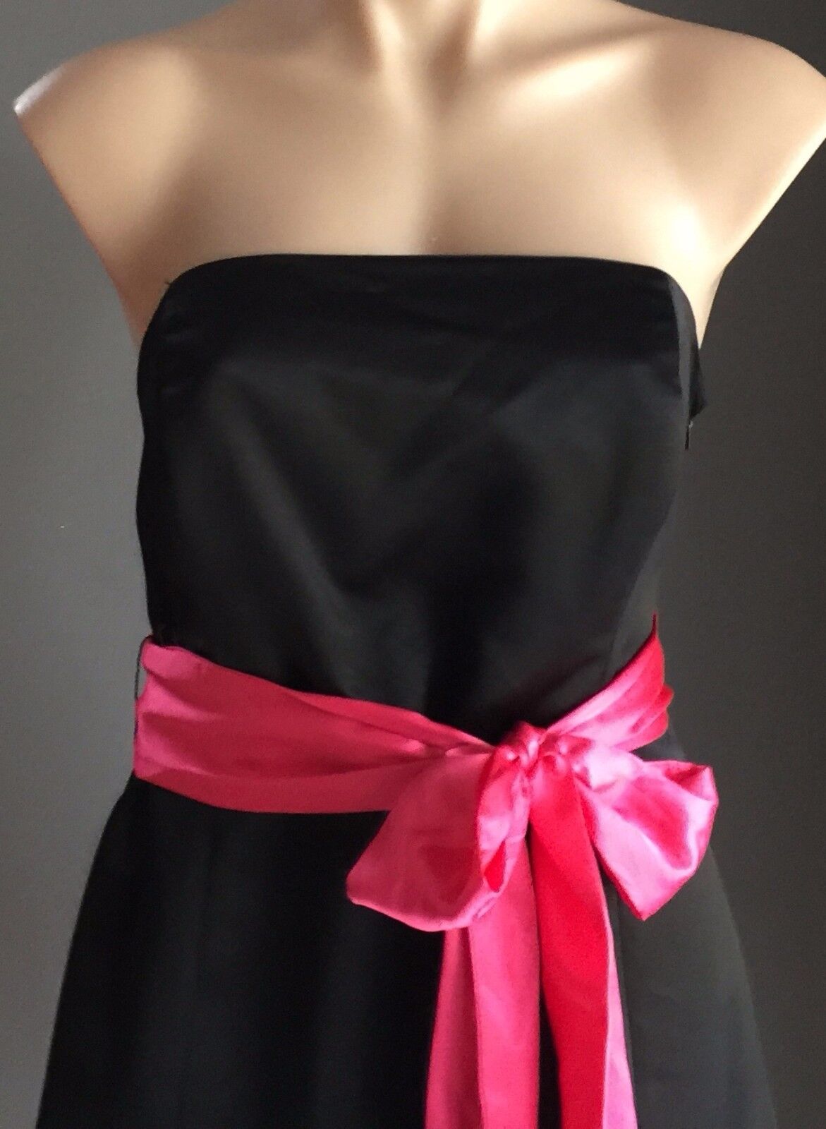Strapless Dress DEBUT Black Floral Embroidery Hem A-Line Sz 14 (10 12) 1950's