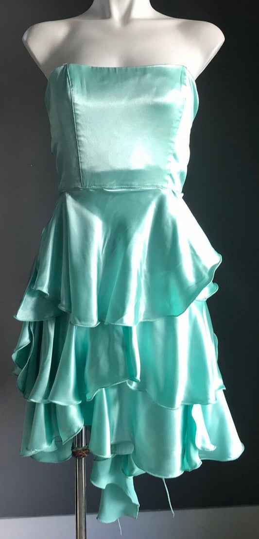 JENNY BANNISTER Strapless Dress Mint Green Ra-Ra w Bustle Ladies Size 8 Vintage