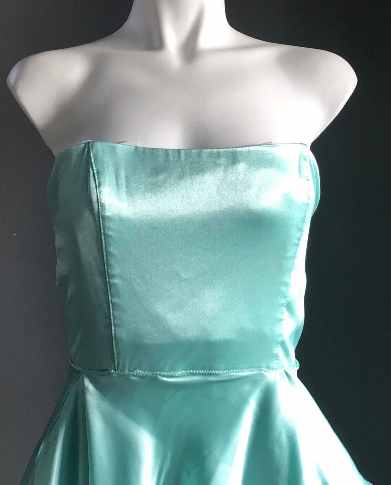 JENNY BANNISTER Strapless Dress Mint Green Ra-Ra w Bustle Ladies Size 8 Vintage