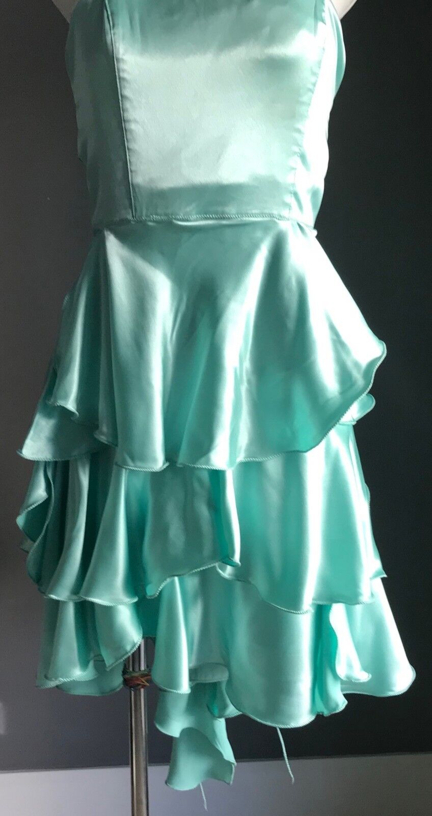 JENNY BANNISTER Strapless Dress Mint Green Ra-Ra w Bustle Ladies Size 8 Vintage