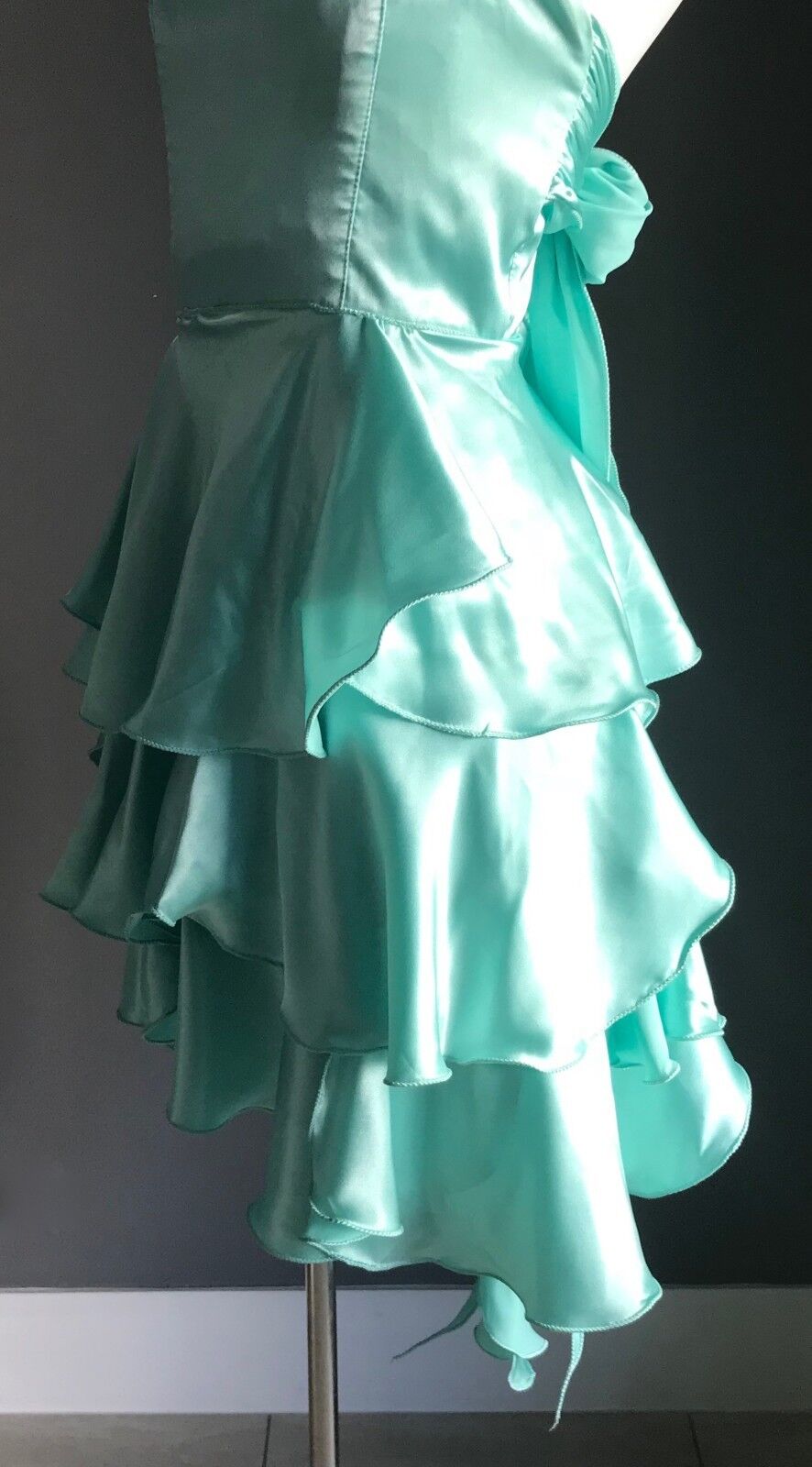 JENNY BANNISTER Strapless Dress Mint Green Ra-Ra w Bustle Ladies Size 8 Vintage