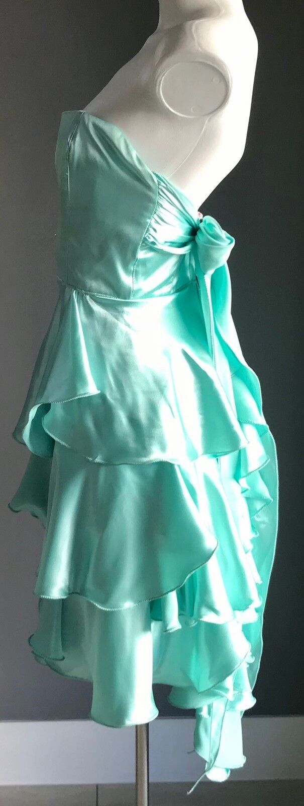 JENNY BANNISTER Strapless Dress Mint Green Ra-Ra w Bustle Ladies Size 8 Vintage