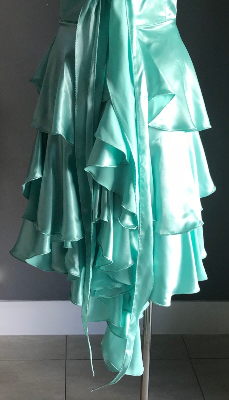 JENNY BANNISTER Strapless Dress Mint Green Ra-Ra w Bustle Ladies Size 8 Vintage