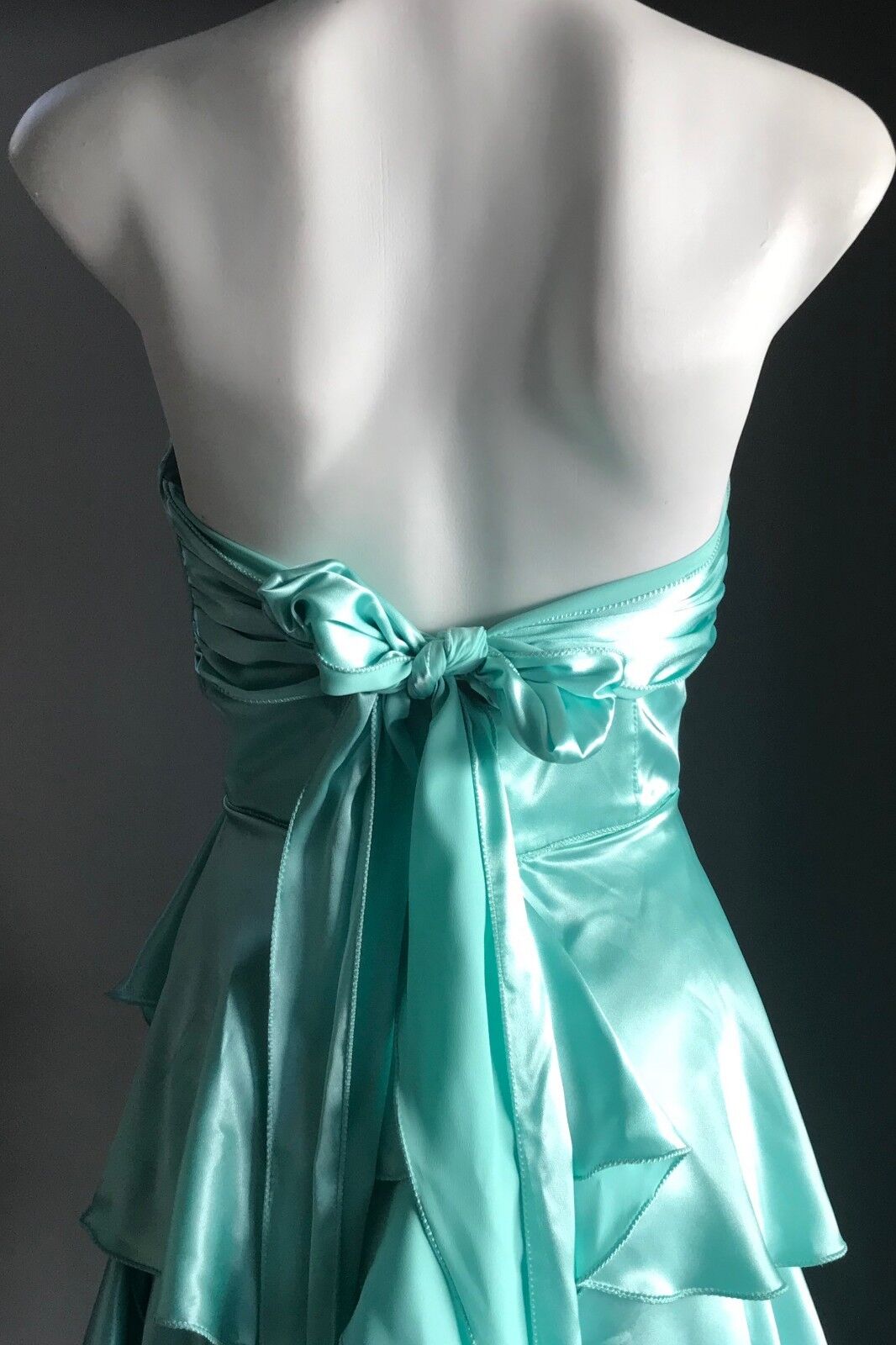 JENNY BANNISTER Strapless Dress Mint Green Ra-Ra w Bustle Ladies Size 8 Vintage
