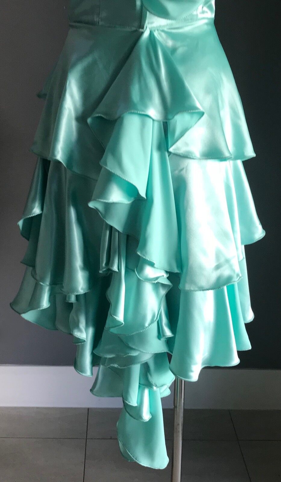 JENNY BANNISTER Strapless Dress Mint Green Ra-Ra w Bustle Ladies Size 8 Vintage
