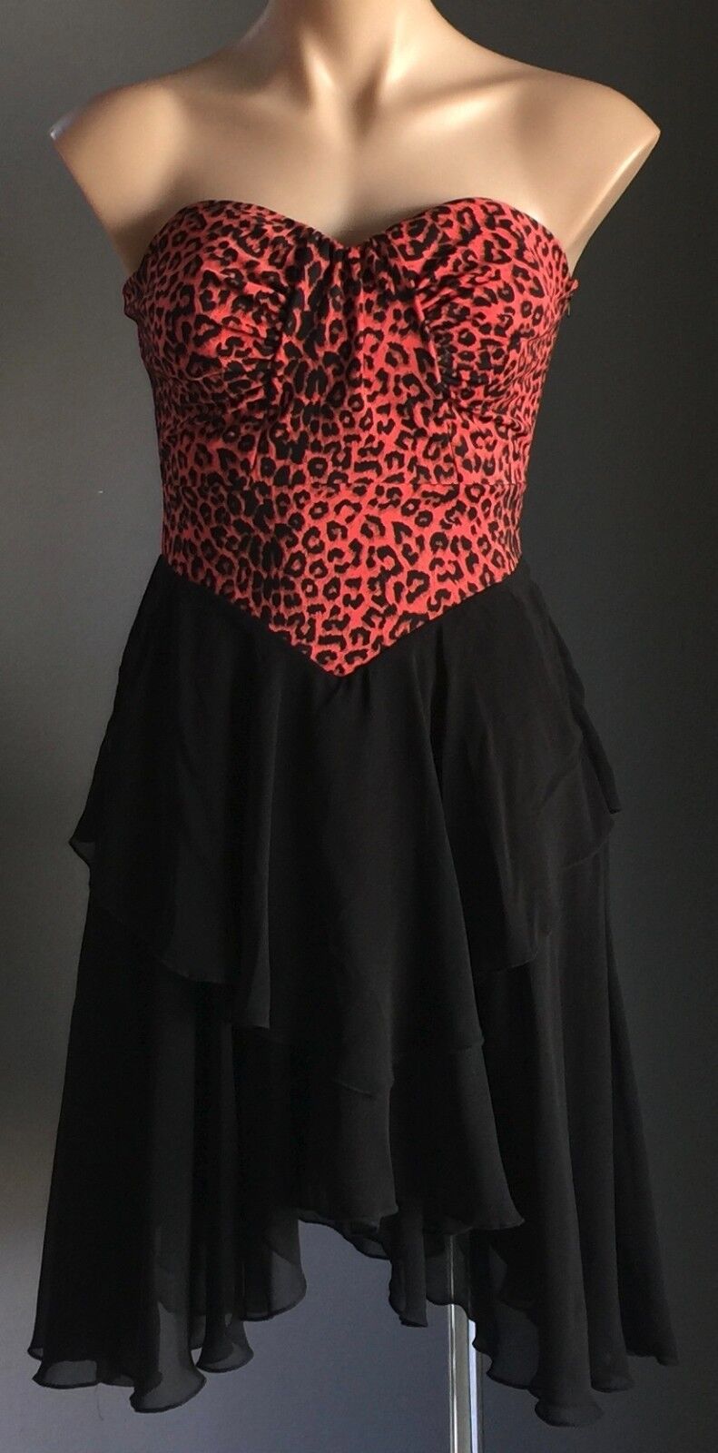 Strapless Dress FORGOTTEN PRINCESS Coral Red Black Leopard PrintSize 8 10