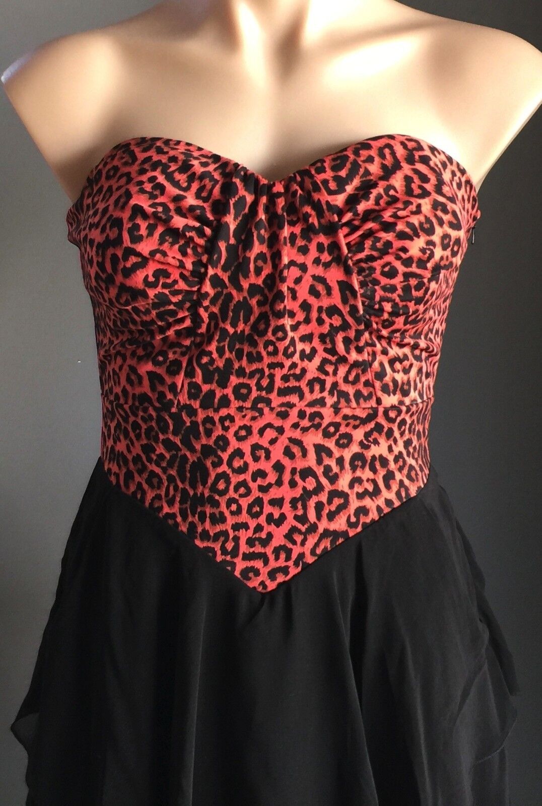 Strapless Dress FORGOTTEN PRINCESS Coral Red Black Leopard PrintSize 8 10