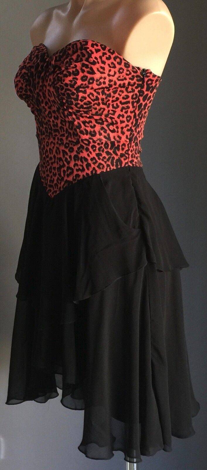 Strapless Dress FORGOTTEN PRINCESS Coral Red Black Leopard PrintSize 8 10