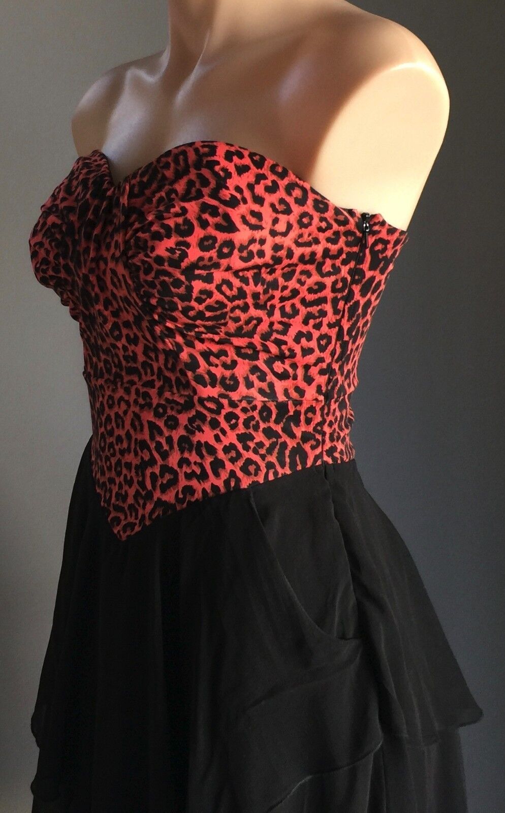 Strapless Dress FORGOTTEN PRINCESS Coral Red Black Leopard PrintSize 8 10