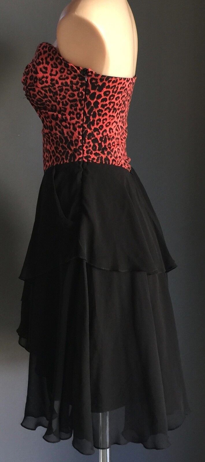 Strapless Dress FORGOTTEN PRINCESS Coral Red Black Leopard PrintSize 8 10