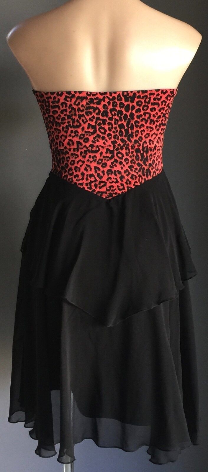 Strapless Dress FORGOTTEN PRINCESS Coral Red Black Leopard PrintSize 8 10