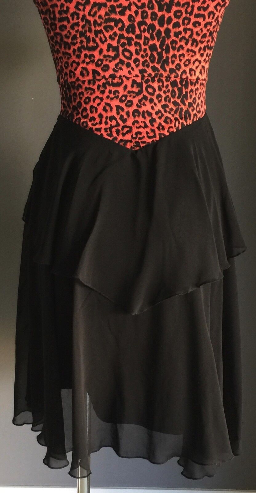 Strapless Dress FORGOTTEN PRINCESS Coral Red Black Leopard PrintSize 8 10