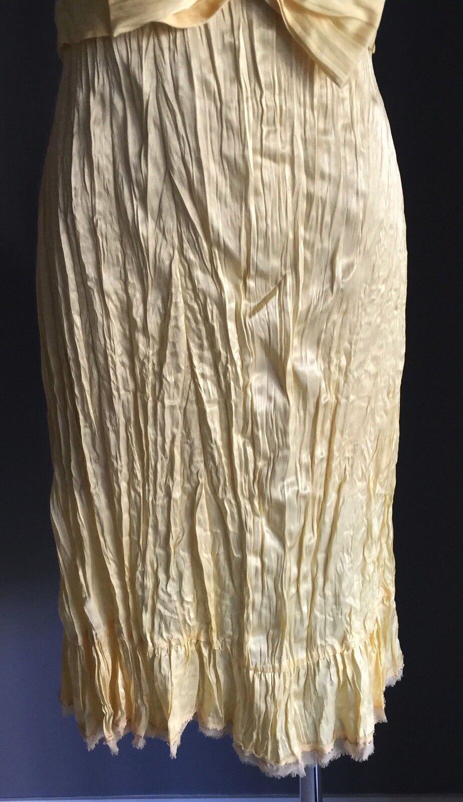 KATHERINE Strapless Dress Party Yellow Shirred Crinkle Fabric Diamantes Sz 12 14