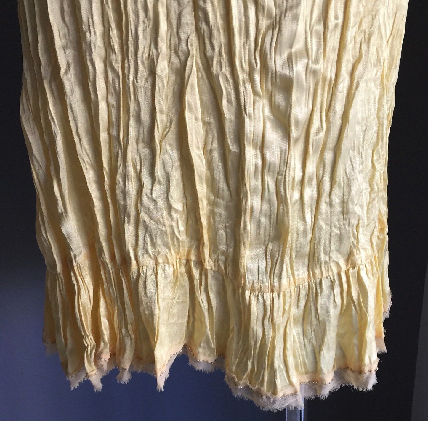 KATHERINE Strapless Dress Party Yellow Shirred Crinkle Fabric Diamantes Sz 12 14