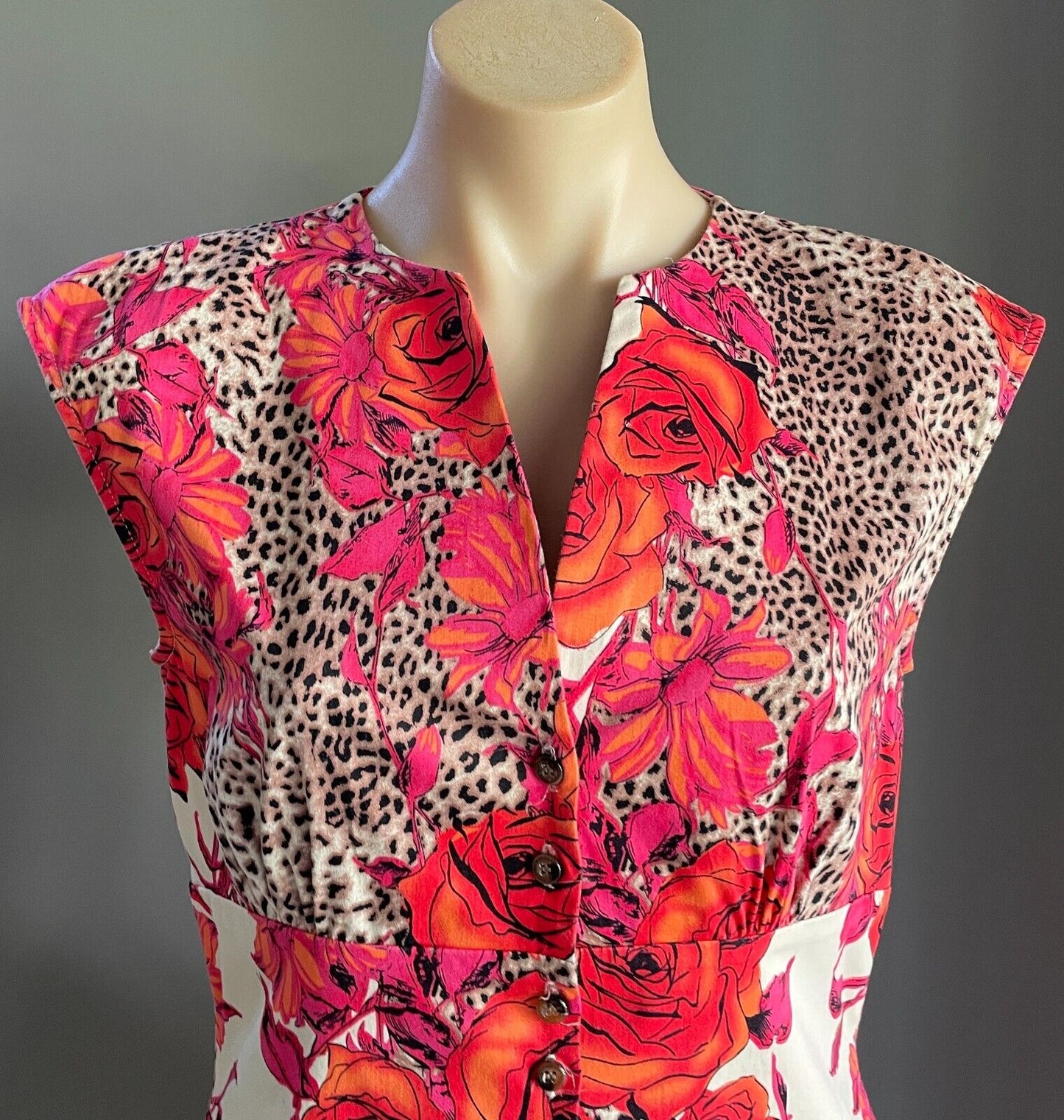 OTTO MODE Tea Dress Rose & Leopard Print Knee Length Frock Size 12 NEW