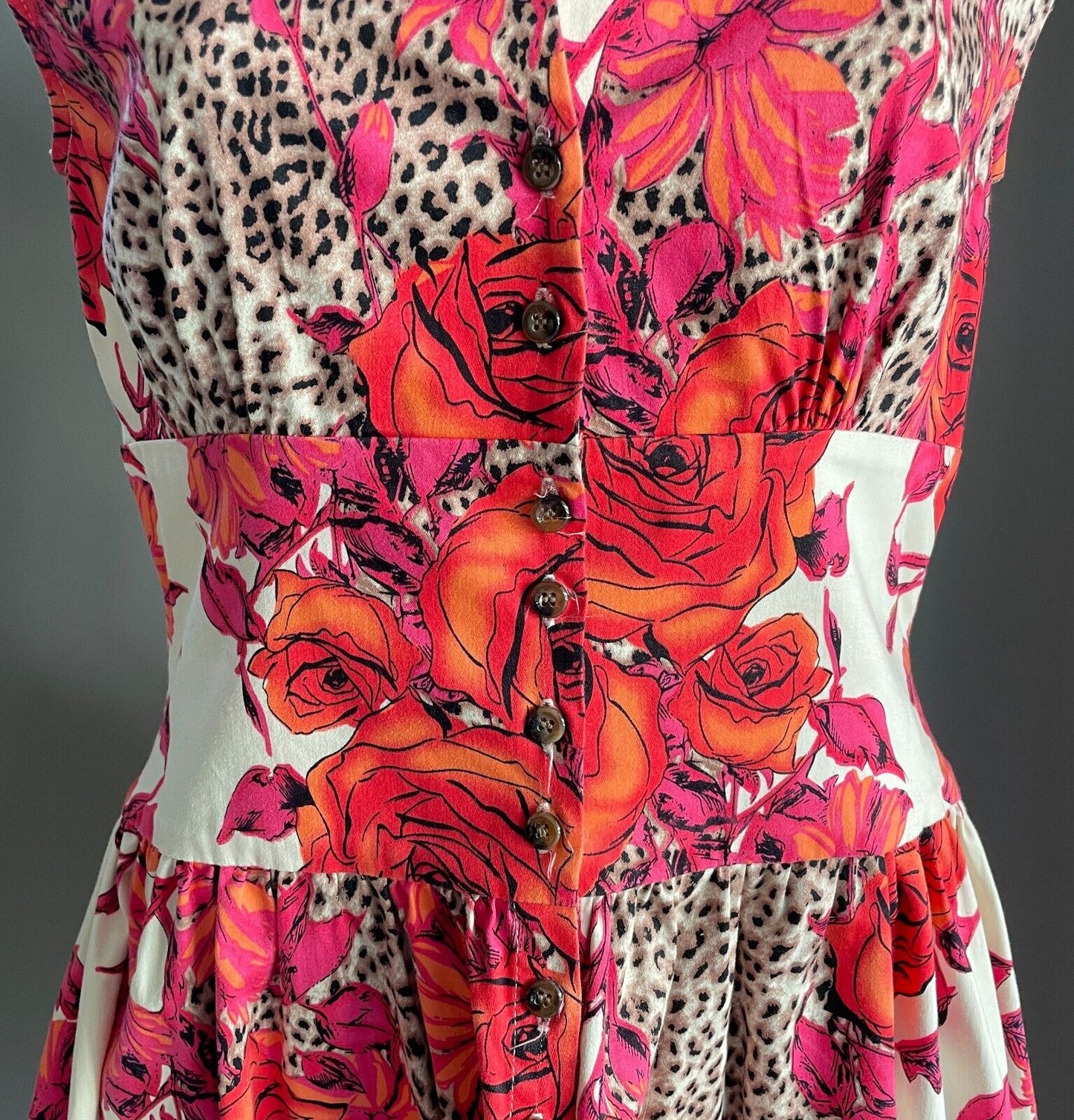 OTTO MODE Tea Dress Rose & Leopard Print Knee Length Frock Size 12 NEW