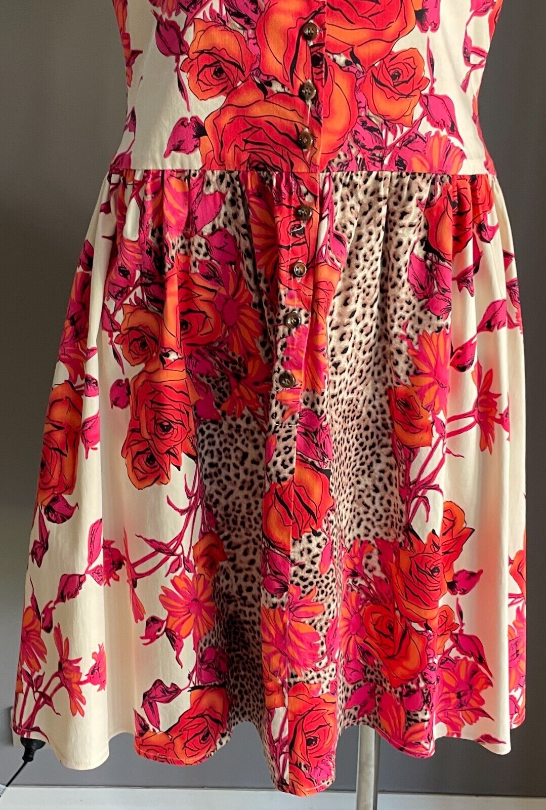 OTTO MODE Tea Dress Rose & Leopard Print Knee Length Frock Size 12 NEW