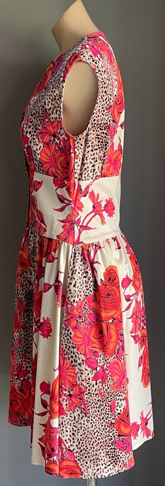 OTTO MODE Tea Dress Rose & Leopard Print Knee Length Frock Size 12 NEW