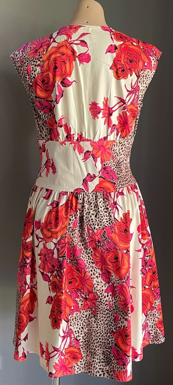 OTTO MODE Tea Dress Rose & Leopard Print Knee Length Frock Size 12 NEW