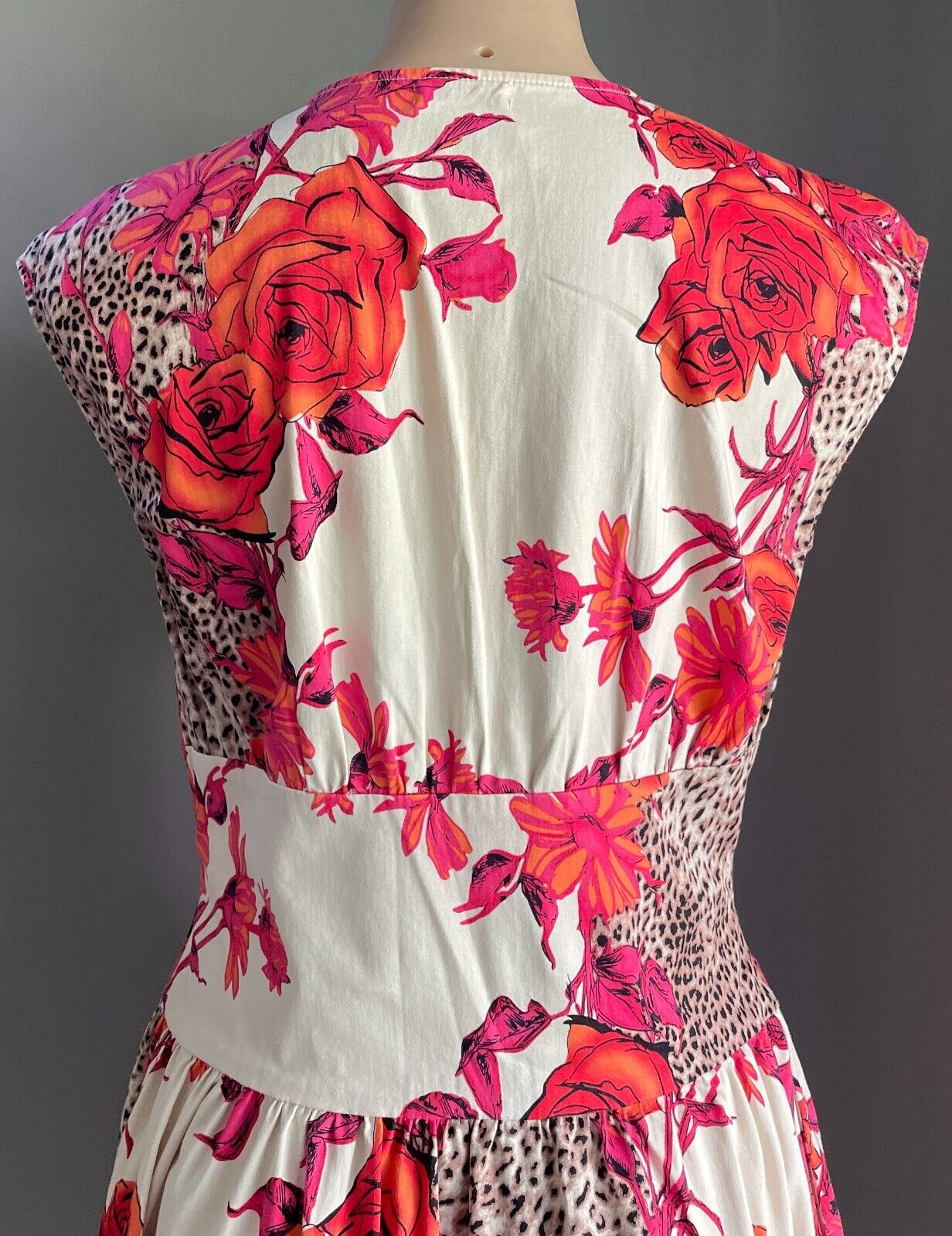OTTO MODE Tea Dress Rose & Leopard Print Knee Length Frock Size 12 NEW