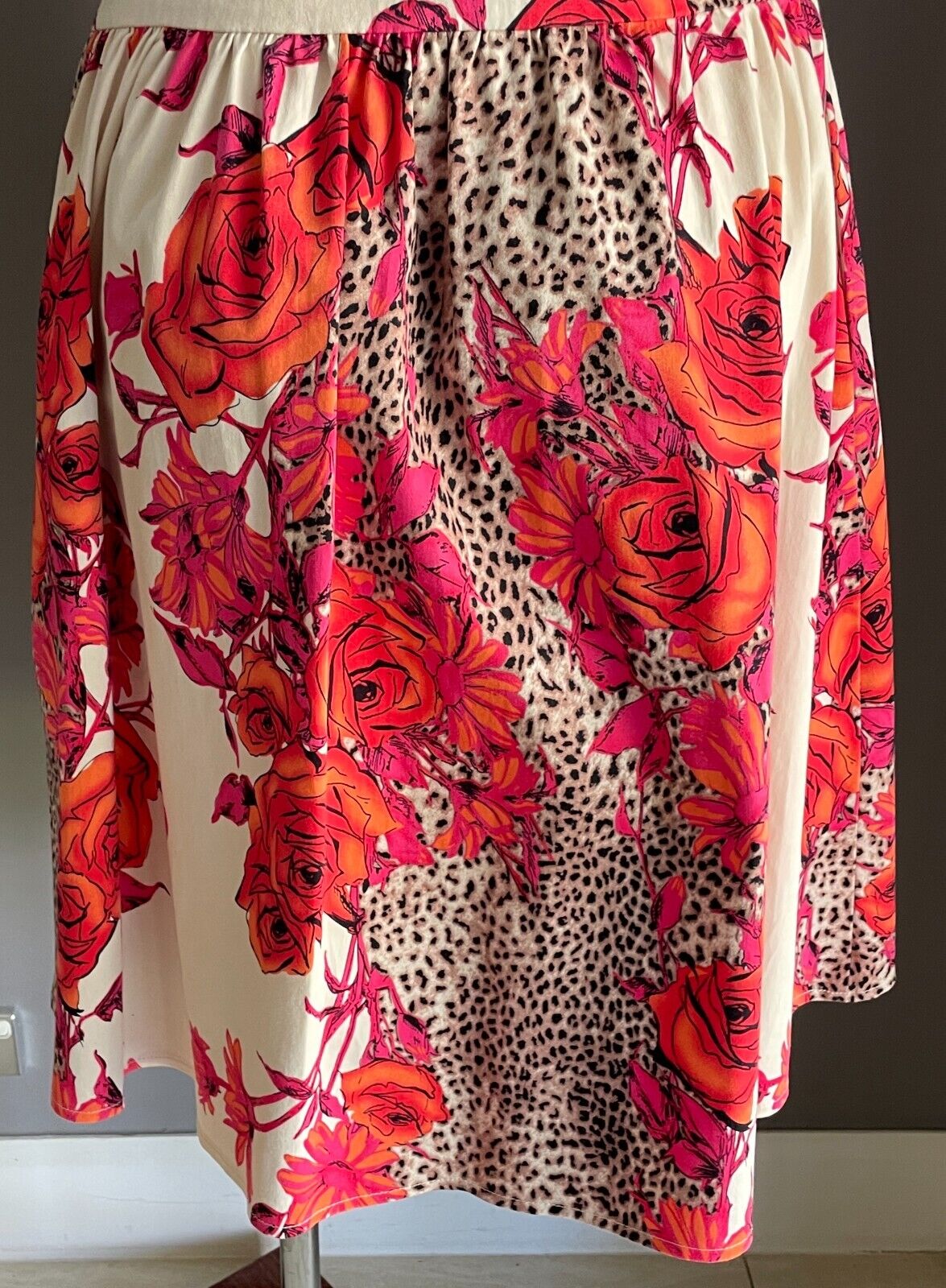 OTTO MODE Tea Dress Rose & Leopard Print Knee Length Frock Size 12 NEW