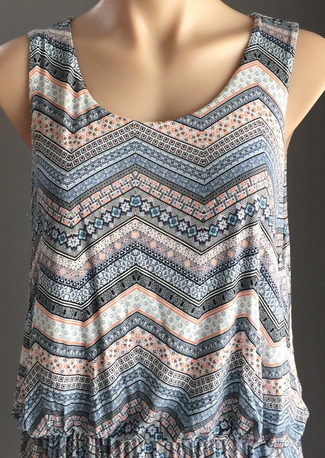SUZANNE GRAE Dress Multi Colour Tile Print Sleeveless Blouson Size L 12 Retro