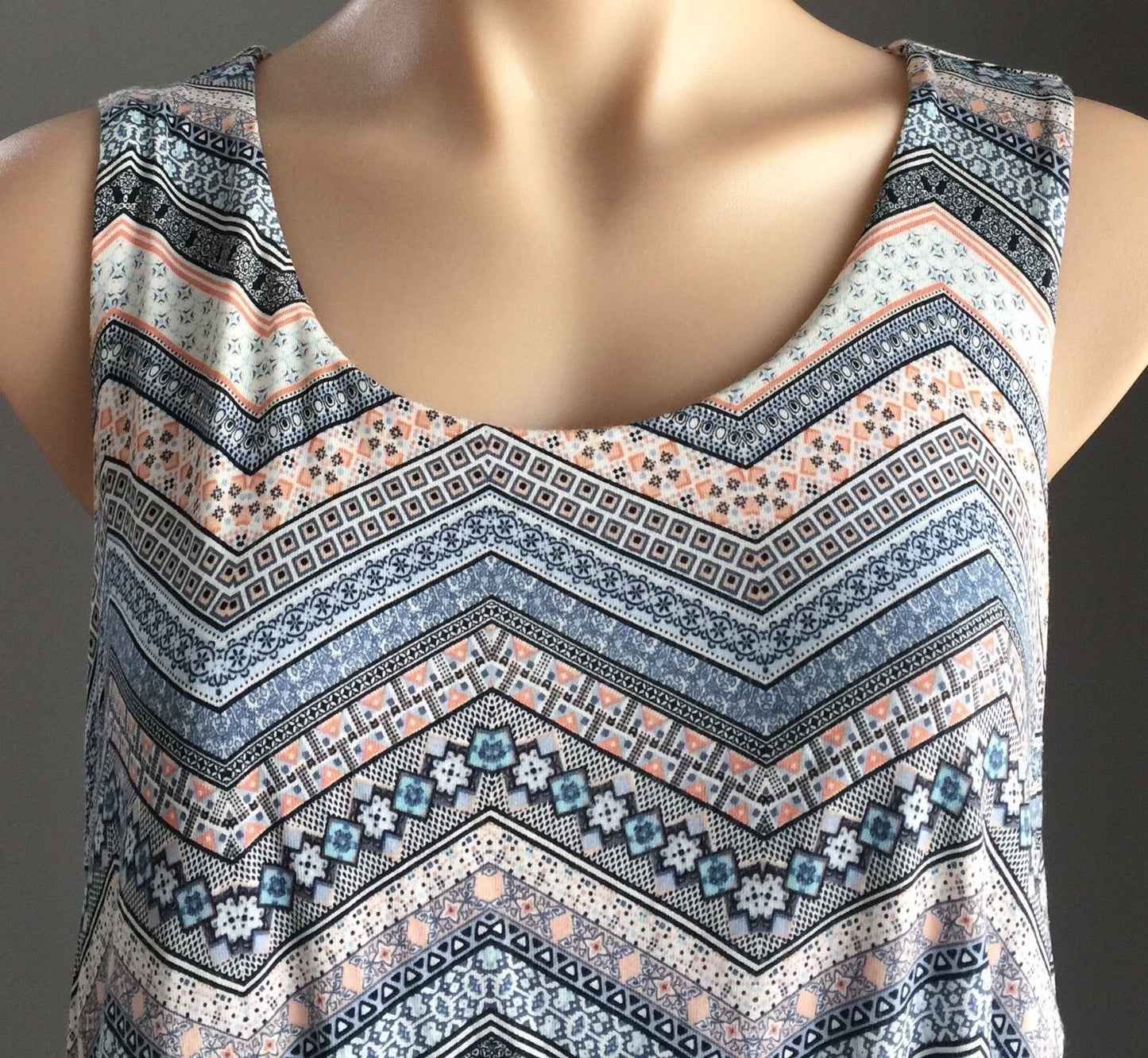 SUZANNE GRAE Dress Multi Colour Tile Print Sleeveless Blouson Size L 12 Retro