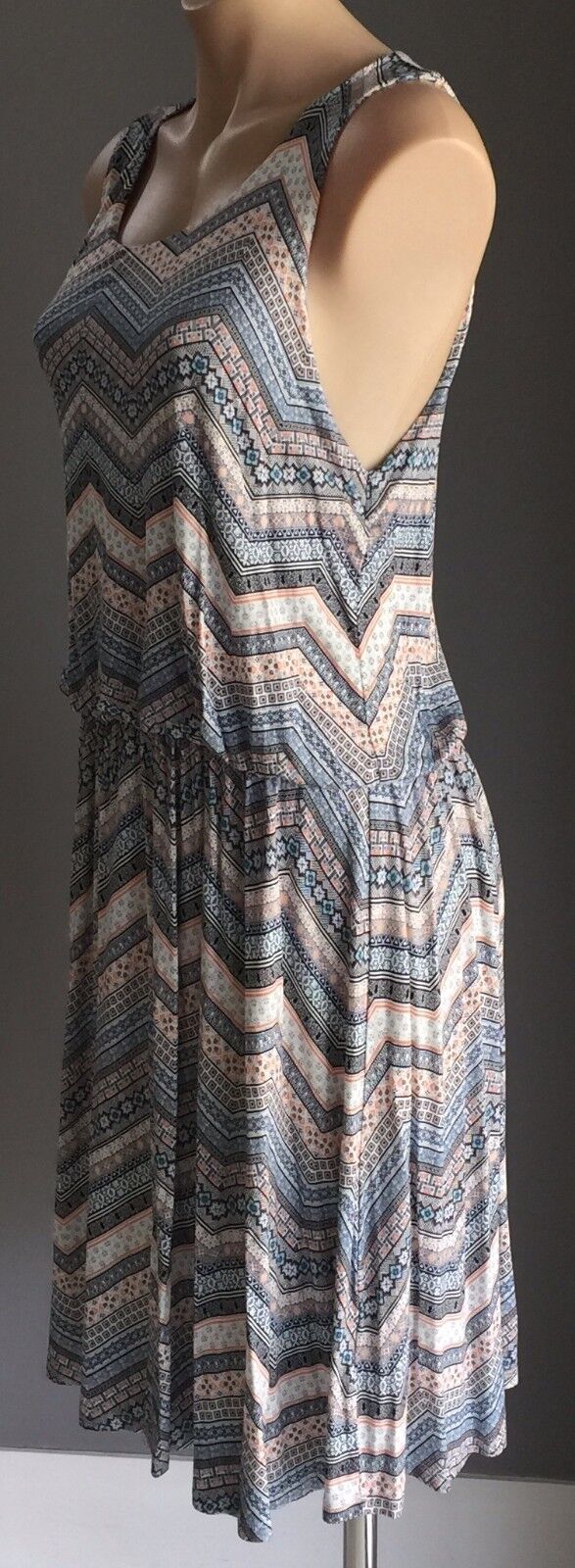 SUZANNE GRAE Dress Multi Colour Tile Print Sleeveless Blouson Size L 12 Retro