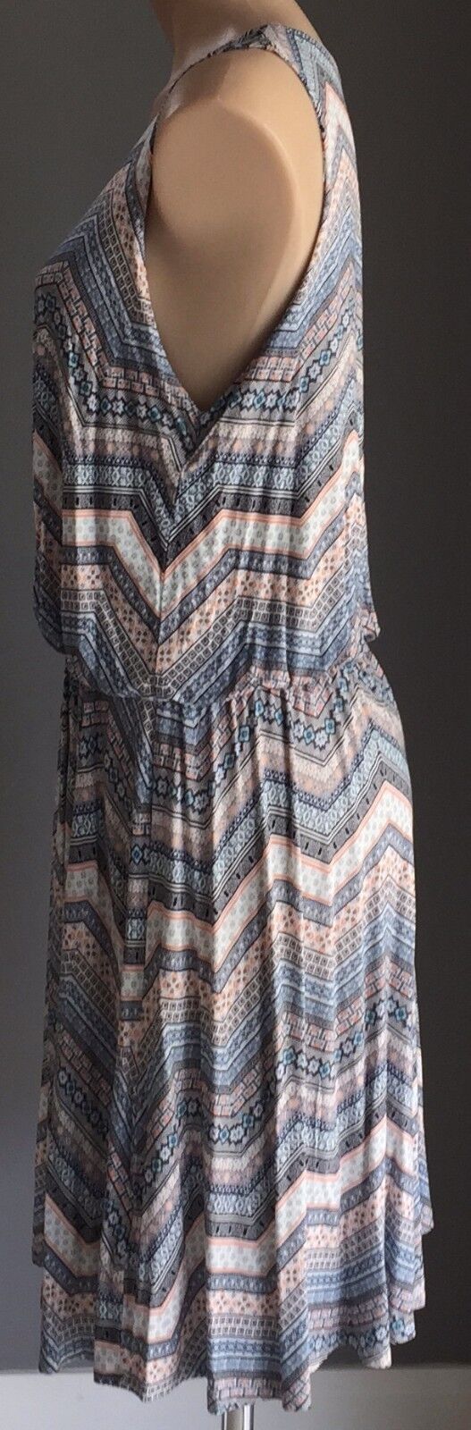 SUZANNE GRAE Dress Multi Colour Tile Print Sleeveless Blouson Size L 12 Retro