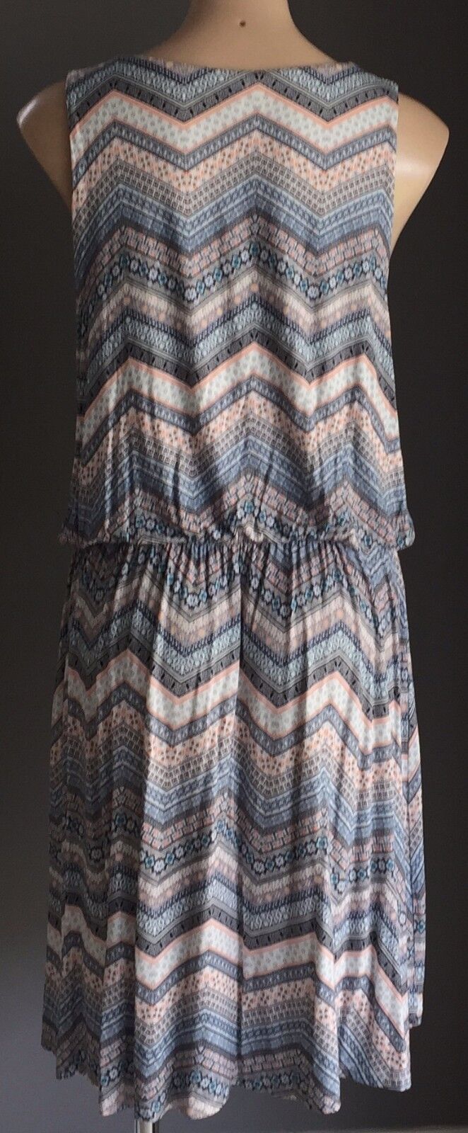 SUZANNE GRAE Dress Multi Colour Tile Print Sleeveless Blouson Size L 12 Retro