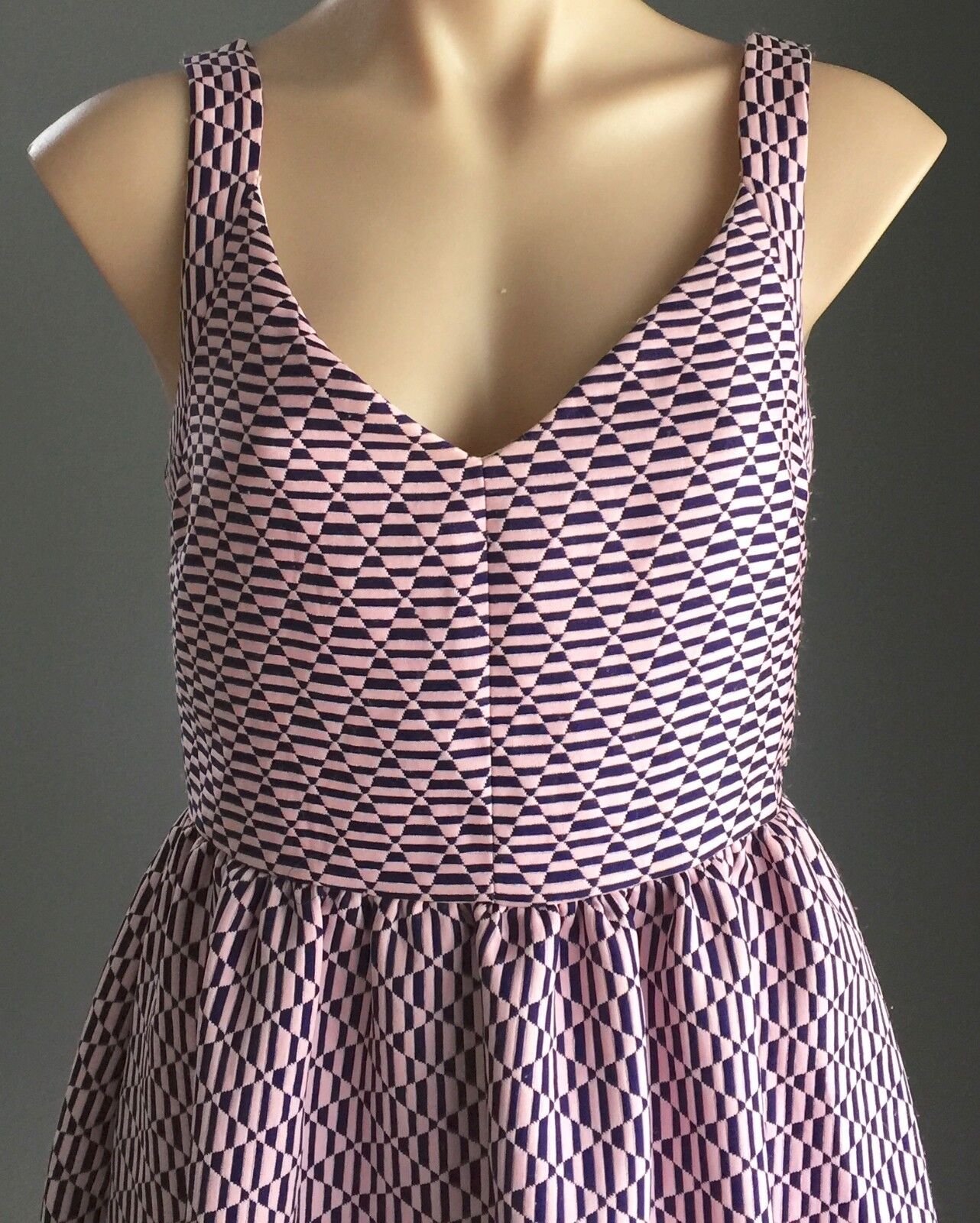 ZEITGEIST Pink & Navy Geo Print Sleeveless Skater Dress Ladies Size 12 NEW