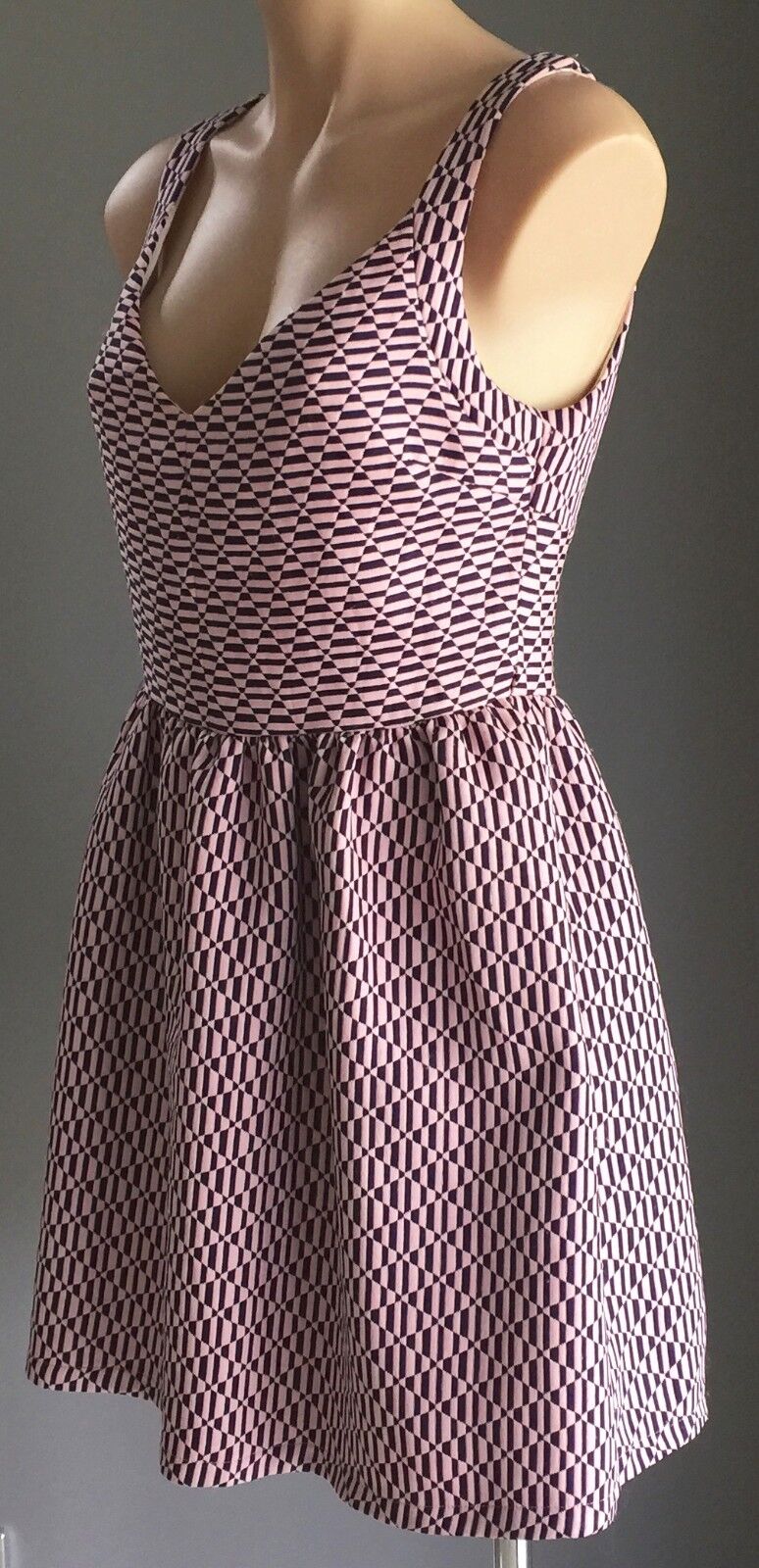 ZEITGEIST Pink & Navy Geo Print Sleeveless Skater Dress Ladies Size 12 NEW