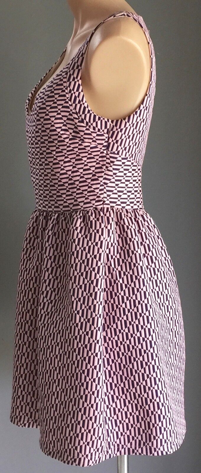 ZEITGEIST Pink & Navy Geo Print Sleeveless Skater Dress Ladies Size 12 NEW