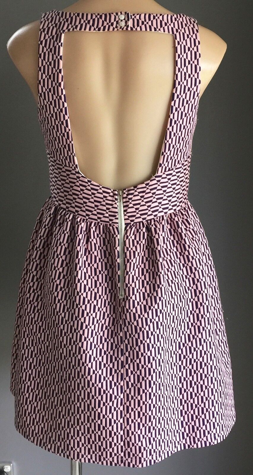 ZEITGEIST Pink & Navy Geo Print Sleeveless Skater Dress Ladies Size 12 NEW