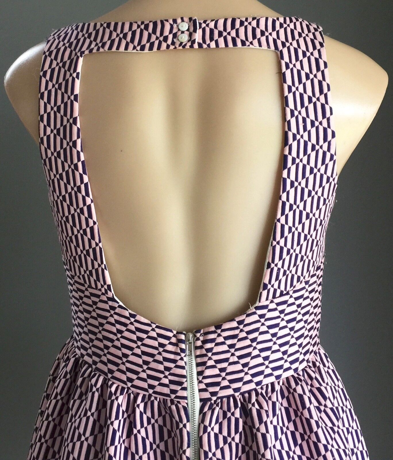 ZEITGEIST Pink & Navy Geo Print Sleeveless Skater Dress Ladies Size 12 NEW