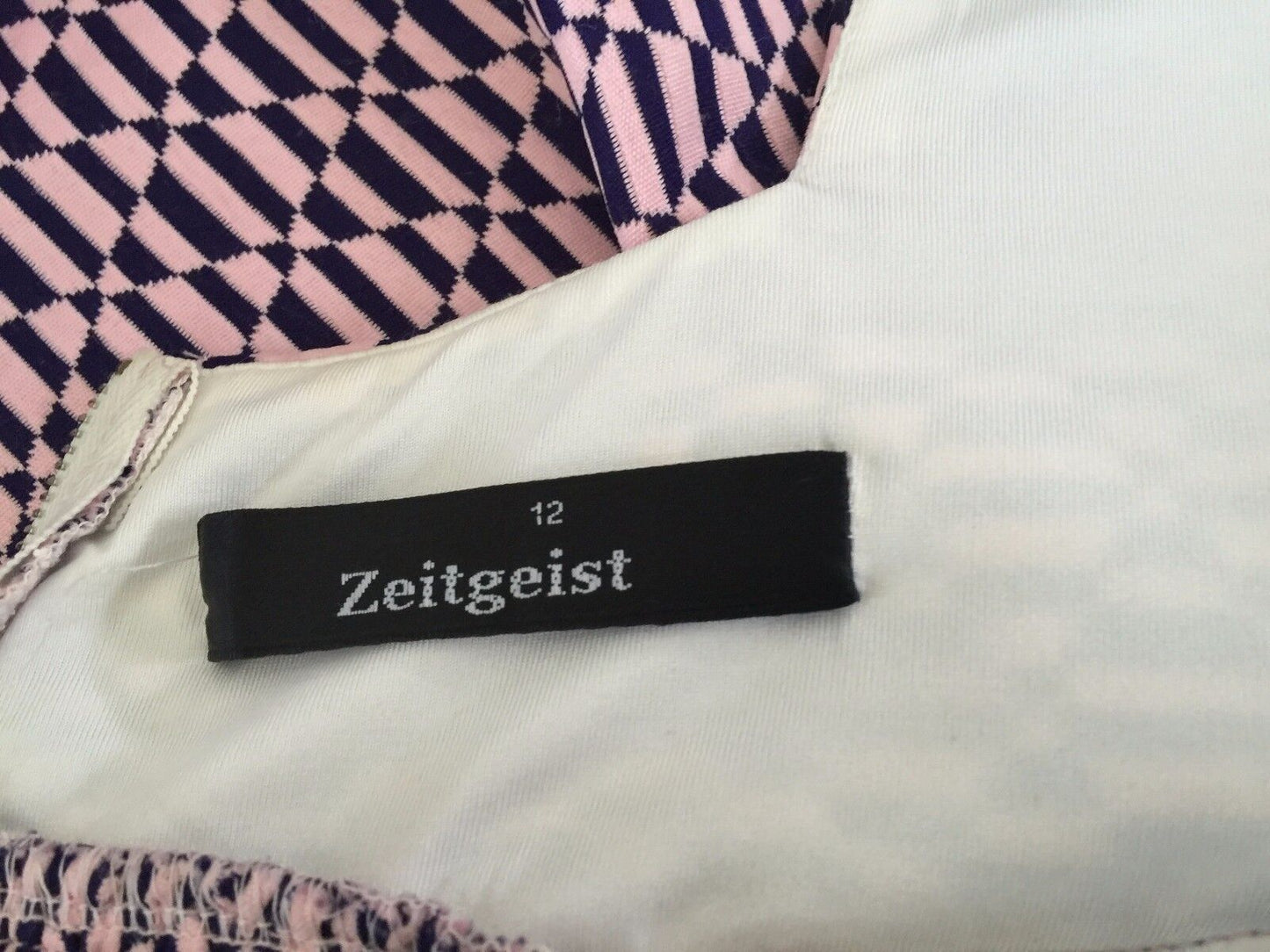 ZEITGEIST Pink & Navy Geo Print Sleeveless Skater Dress Ladies Size 12 NEW