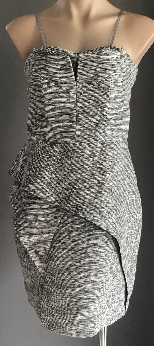 HONEY & BEAU Dress Grey White Textured Sleeveless Origami Frock Ladies Size 12