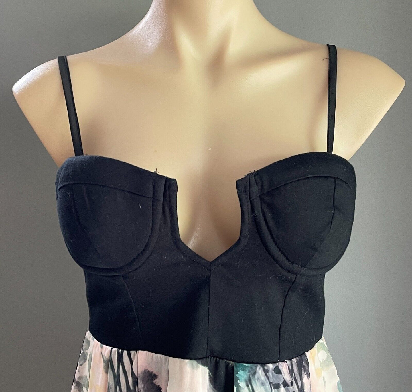 PARADISCO Bustier Sleeveless Hi-Lo Hem Dress Size 12 Black & Multicolour Print