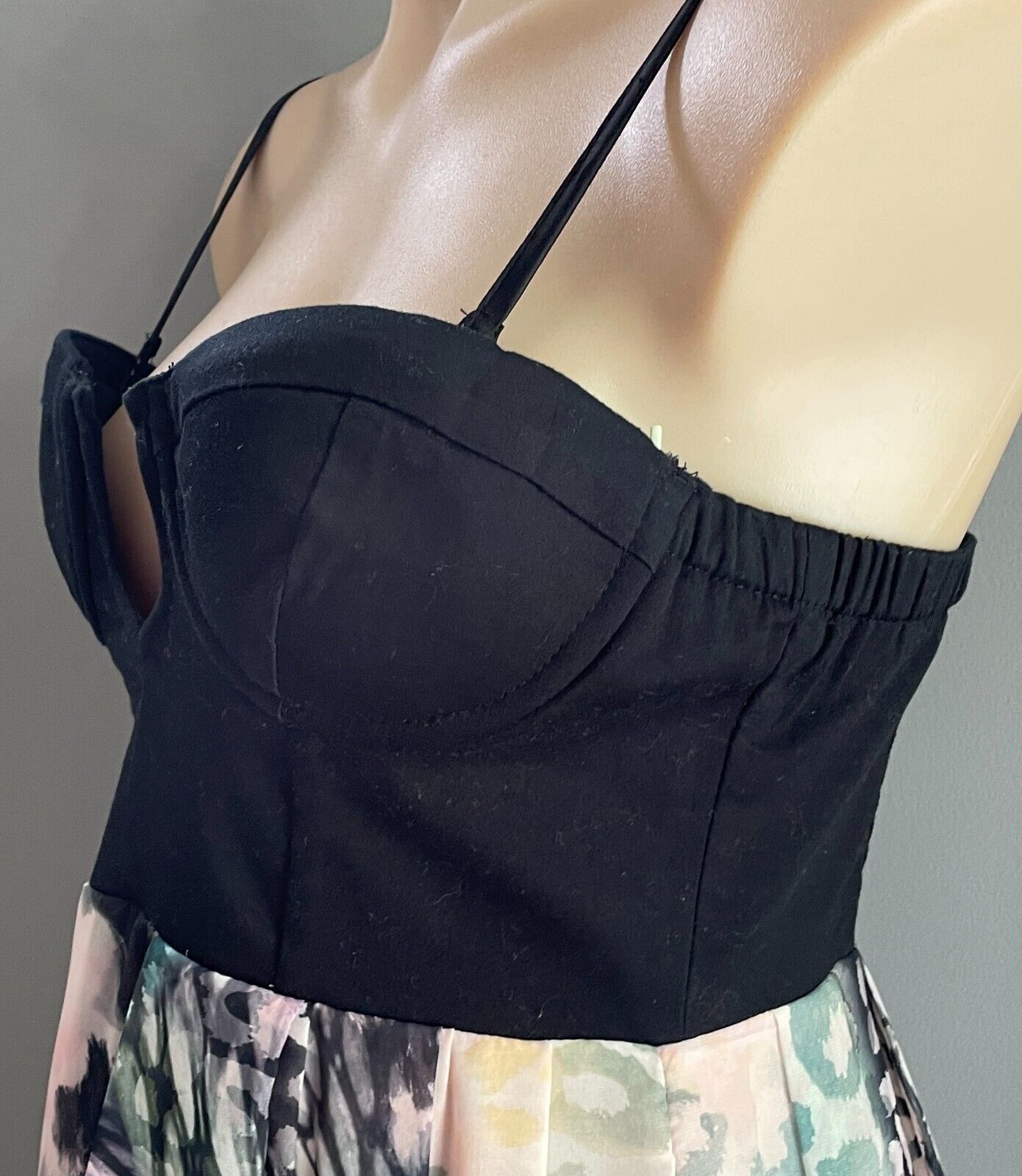 PARADISCO Bustier Sleeveless Hi-Lo Hem Dress Size 12 Black & Multicolour Print